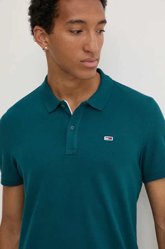 Bavlněné polo tričko Tommy Jeans tyrkysová DM0DM18312