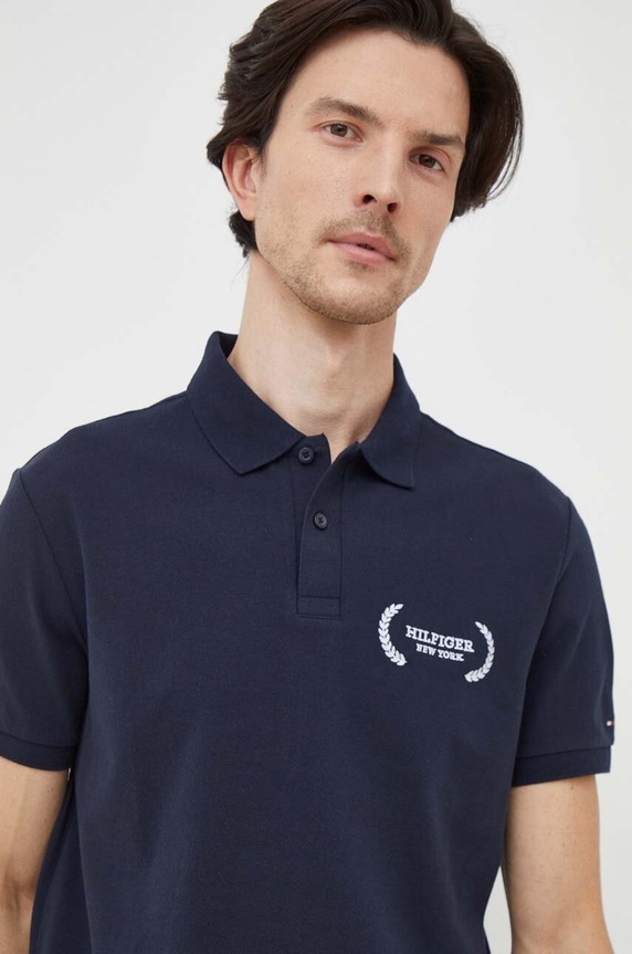 Bavlněné polo tričko Tommy Hilfiger nášivka námořnická modř MW0MW33582