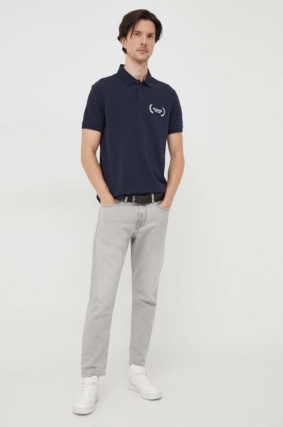 Bavlněné polo tričko Tommy Hilfiger MW0MW33582 námořnická modř SS24