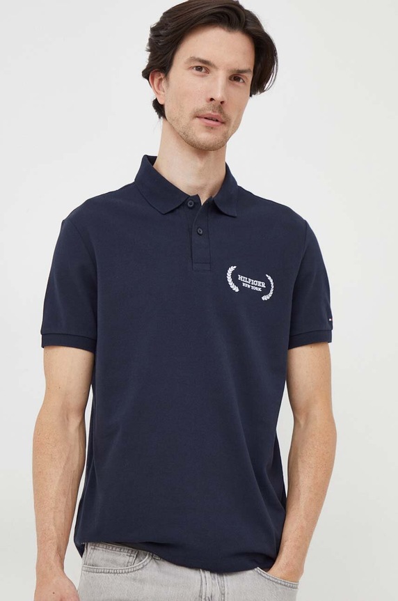 Bavlněné polo tričko Tommy Hilfiger námořnická modř MW0MW33582