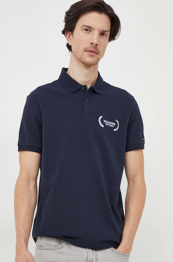 Bavlněné polo tričko Tommy Hilfiger námořnická modř MW0MW33582