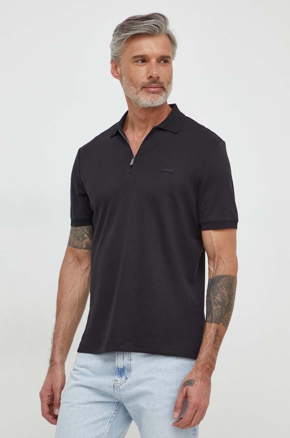 Βαμβακερό μπλουζάκι πόλο Calvin Klein κανονικό μαύρο K10K112754