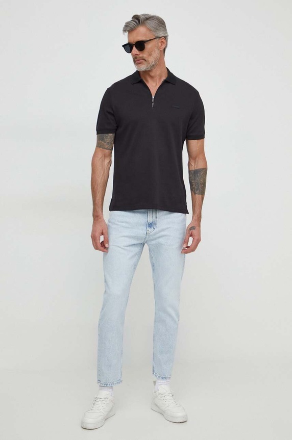 Βαμβακερό μπλουζάκι πόλο Calvin Klein K10K112754 μαύρο SS25