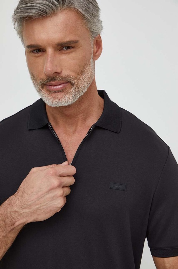 Βαμβακερό μπλουζάκι πόλο Calvin Klein μαύρο K10K112754