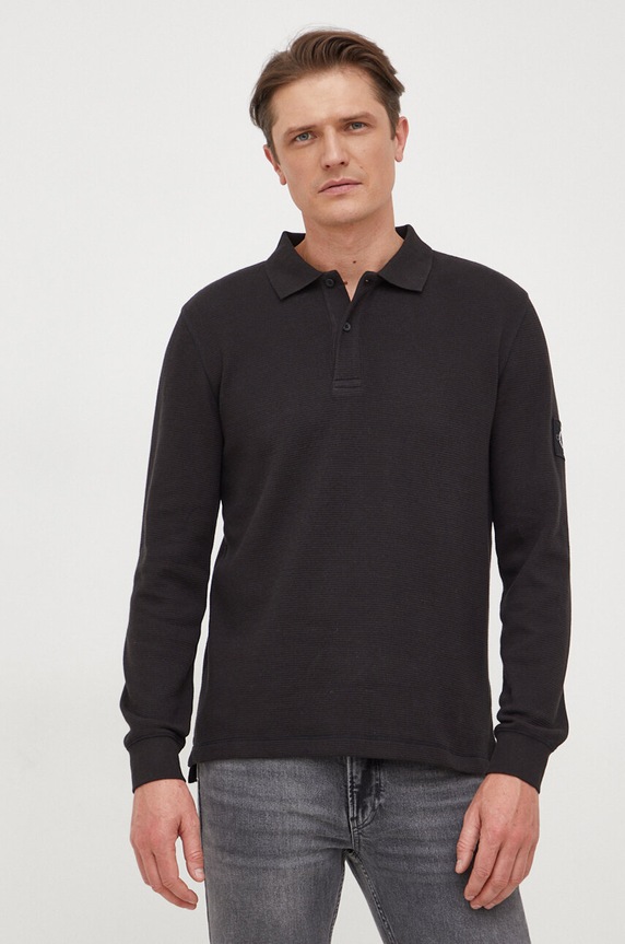 Bavlněné tričko s dlouhým rukávem Calvin Klein Jeans hladký černá J30J324961