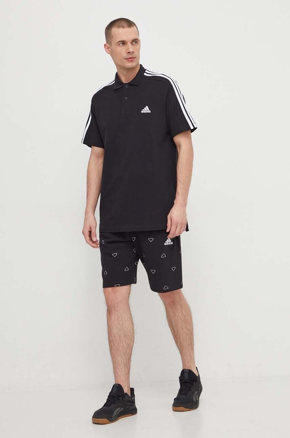 Βαμβακερό μπλουζάκι πόλο adidas Shadow Original IC9310 μαύρο SS24