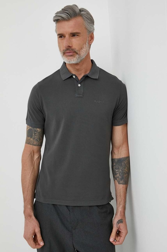 Bavlněné polo tričko Pepe Jeans NEW OLIVER GD hladký šedá PM542099