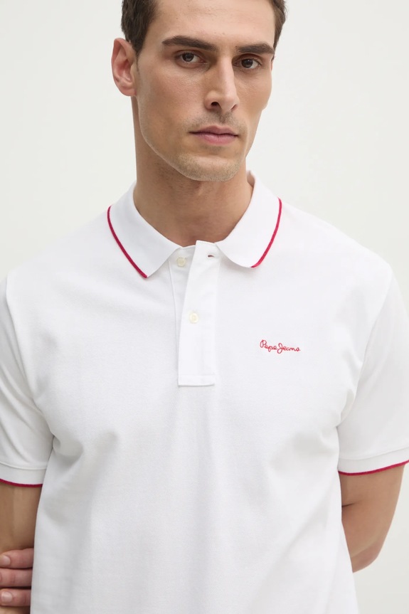 Βαμβακερό μπλουζάκι πόλο Pepe Jeans Hans λευκό PM542101