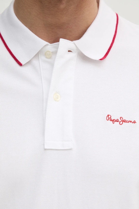 Βαμβακερό μπλουζάκι πόλο Pepe Jeans Hans PM542101 λευκό