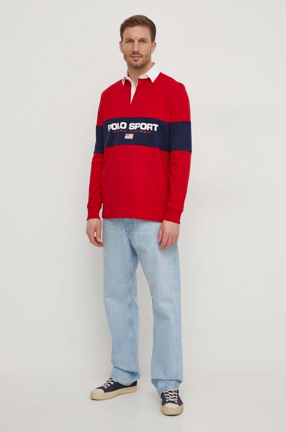 Βαμβακερή μπλούζα με μακριά μανίκια Polo Ralph Lauren 710938458 κόκκινο SS25