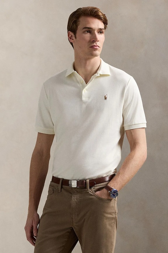 Polo Ralph Lauren ανδρικό πόλο βαμβακερό slim μπεζ 710704319