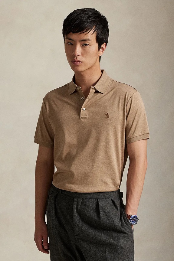 Polo Ralph Lauren πόλο ανδρικό βαμβακερό slim καφέ 710704319