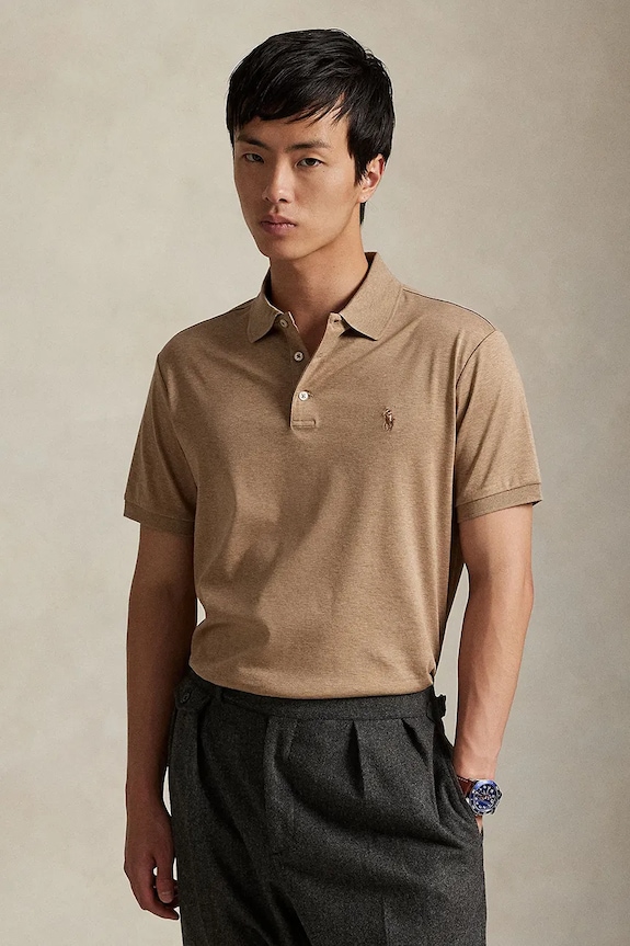 Polo Ralph Lauren πόλο ανδρικό βαμβακερό slim καφέ 710704319