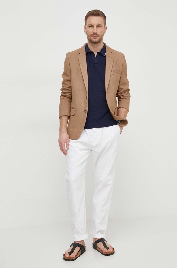 Πόλο με μείγμα με λινό Polo Ralph Lauren 710934180 σκούρο μπλε SS25
