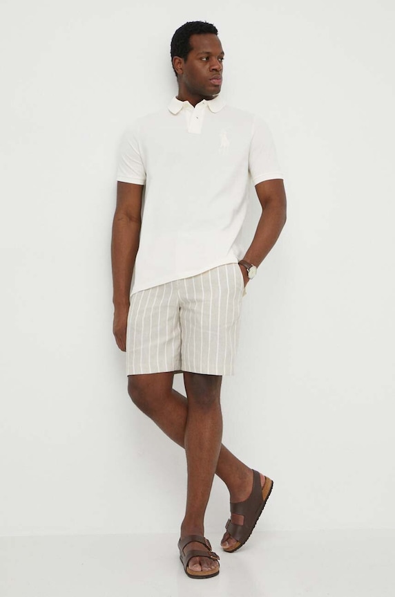 Βαμβακερό μπλουζάκι πόλο Polo Ralph Lauren 710936508 μπεζ SS24