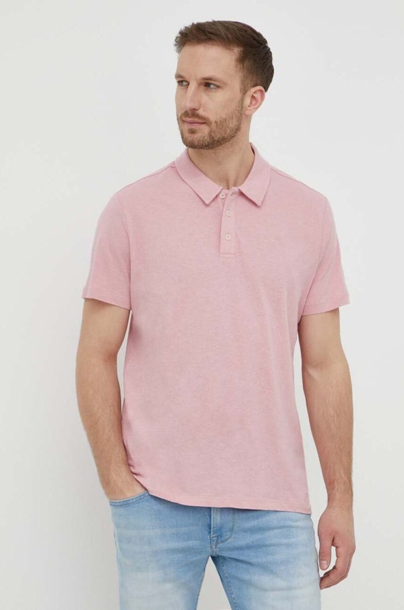 Pepe Jeans polo z domieszką lnu HOLLY regular różowy PM542146