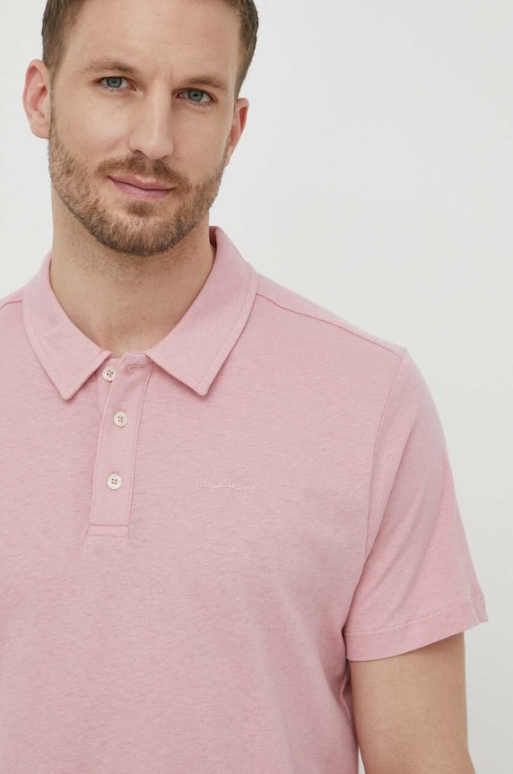 Pepe Jeans polo z domieszką lnu HOLLY różowy PM542146