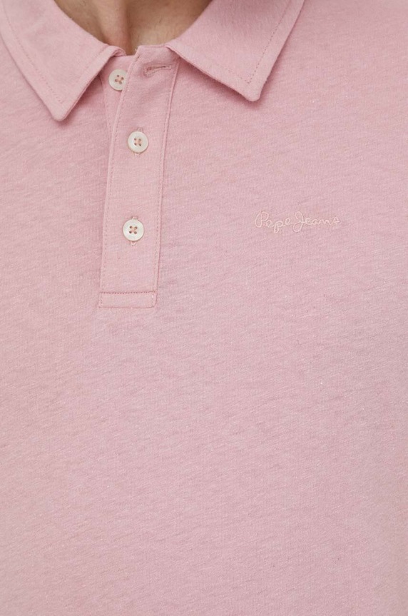Pepe Jeans polo z domieszką lnu HOLLY PM542146 różowy