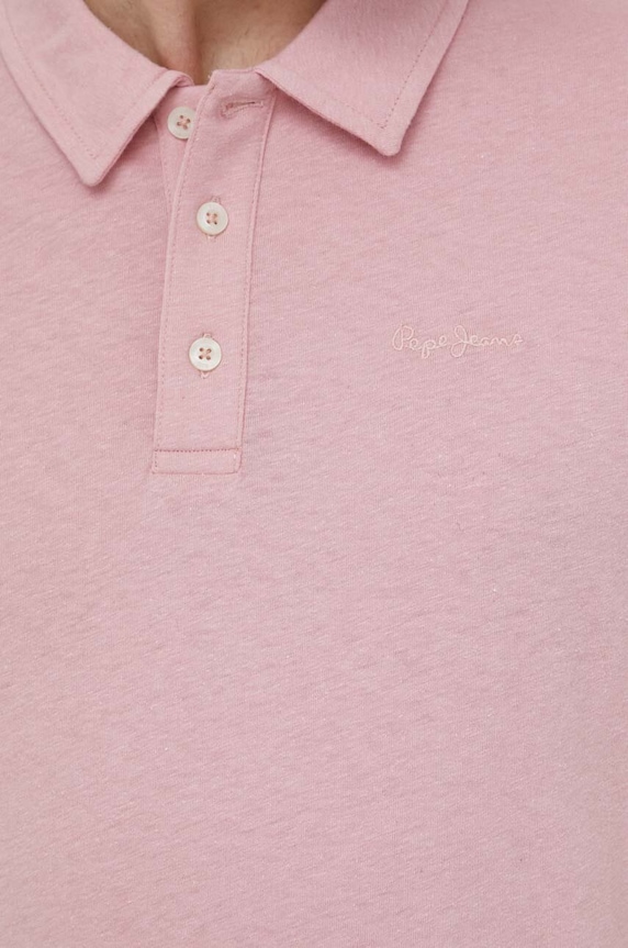 Pepe Jeans polo z domieszką lnu HOLLY PM542146 różowy