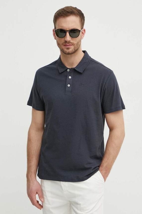 Polo tričko se lněnou směsí Pepe Jeans HOLLY hladký šedá PM542146