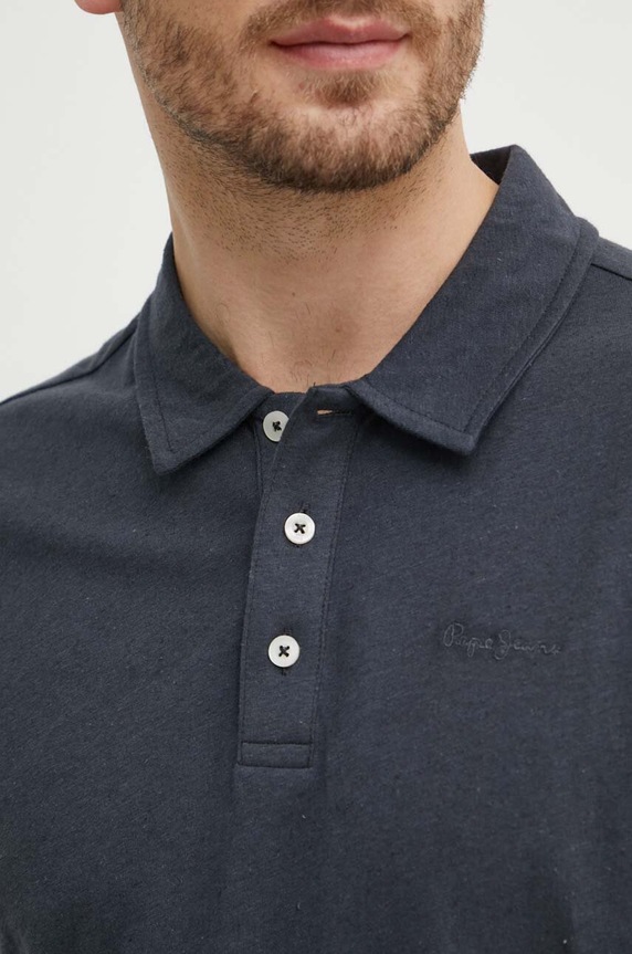 Polo tričko se lněnou směsí Pepe Jeans HOLLY PM542146 šedá