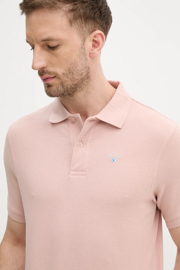 Памучна тениска с яка Barbour розов MML0358