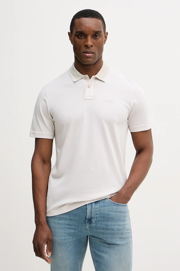 BOSS Orange polo bărbătesc din bumbac PeoxfordNew regular bej 50507814