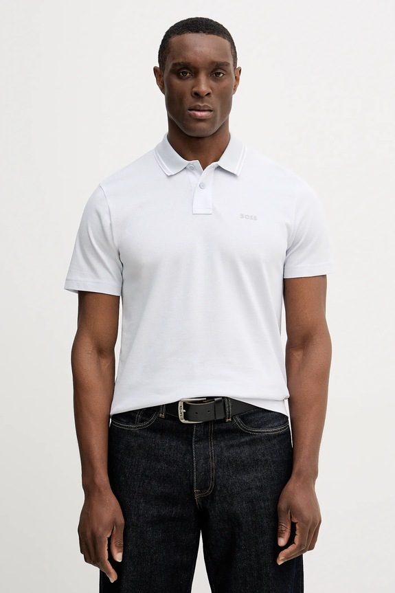 BOSS Orange polo bărbătesc din bumbac PeoxfordNew regular gri 50507814
