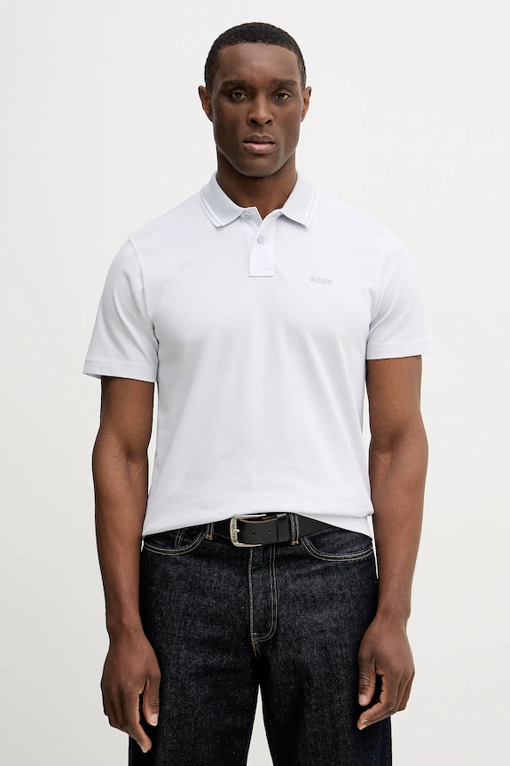 BOSS Orange polo bărbătesc din bumbac PeoxfordNew regular gri 50507814