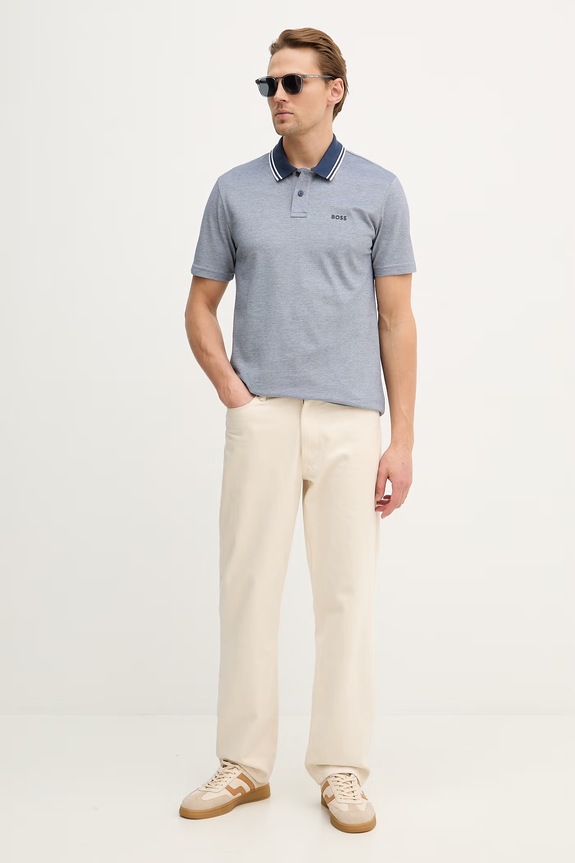 BOSS Orange polo bărbați din bumbac PeoxfordNew 50507814 albastru SS26