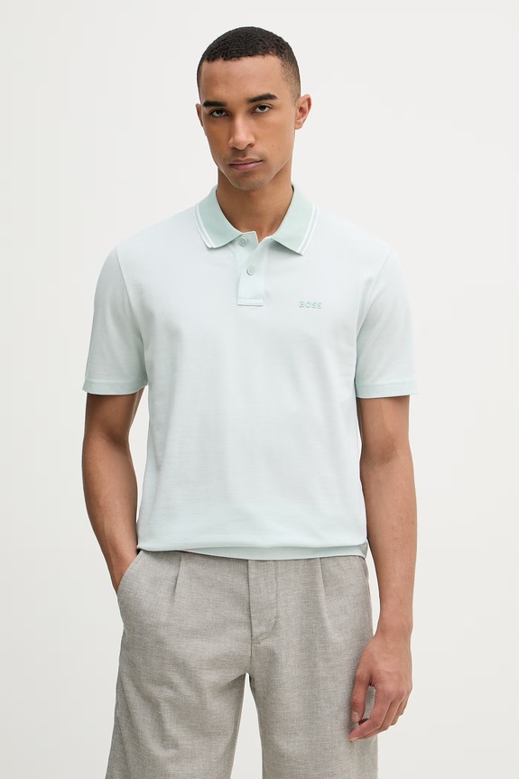 BOSS Orange polo pánské bavlněné PeoxfordNew tyrkysová 50507814