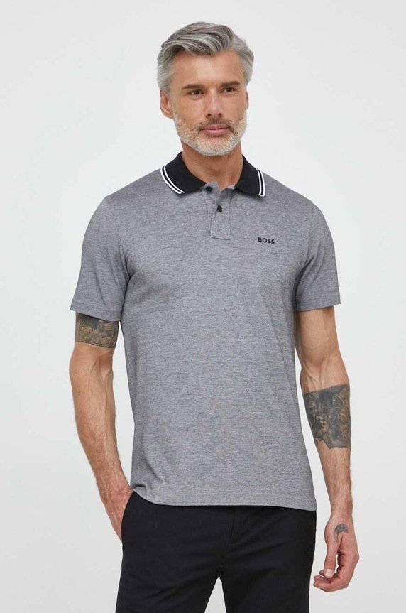 BOSS Orange polo bărbați din bumbac PeoxfordNew regular gri 50507814