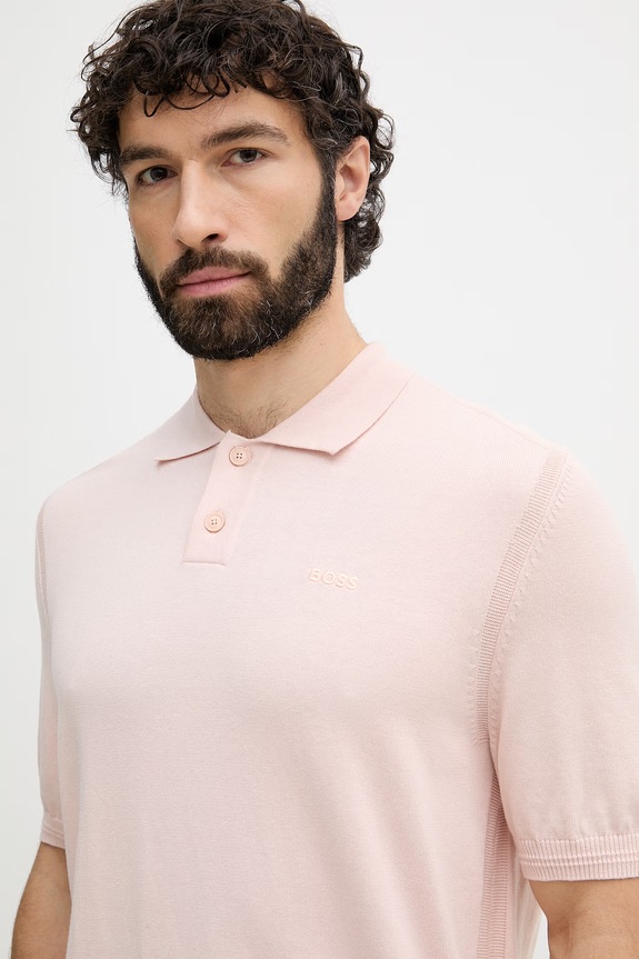 BOSS Orange póló férfi pamuttal rózsaszín 50514223