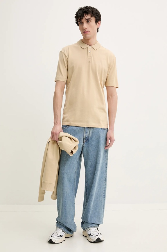 Pamučna polo majica HUGO 50493206 bež SS25