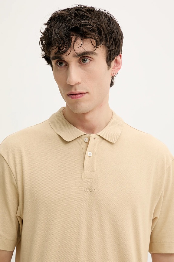 Pamučna polo majica HUGO bež 50493206