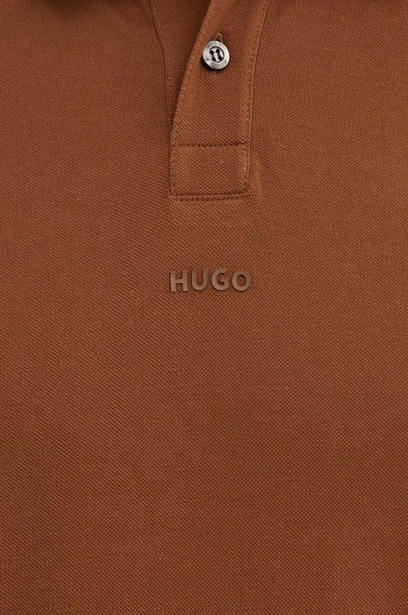 Βαμβακερό μπλουζάκι πόλο HUGO 50493206 καφέ