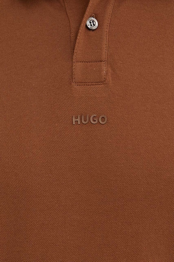 Βαμβακερό μπλουζάκι πόλο HUGO 50493206 καφέ