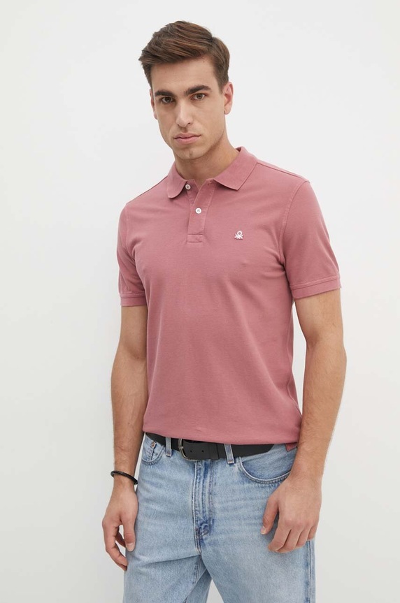 United Colors of Benetton polo bawełniane różowy 3089J3179