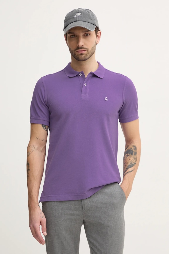 Bavlnené polo tričko United Colors of Benetton jednofarebný fialová 3089J3179