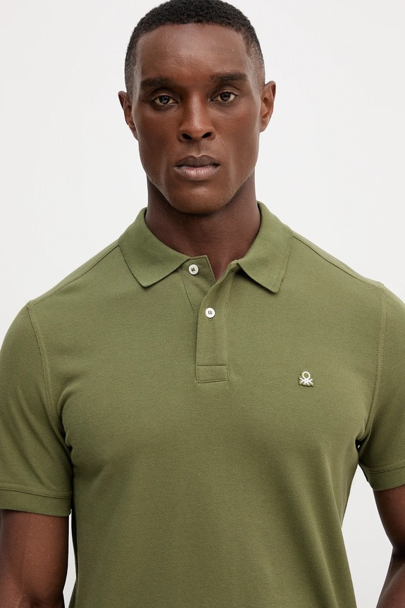 Ρούχα Βαμβακερό μπλουζάκι πόλο United Colors of Benetton 3089J3179 πράσινο
