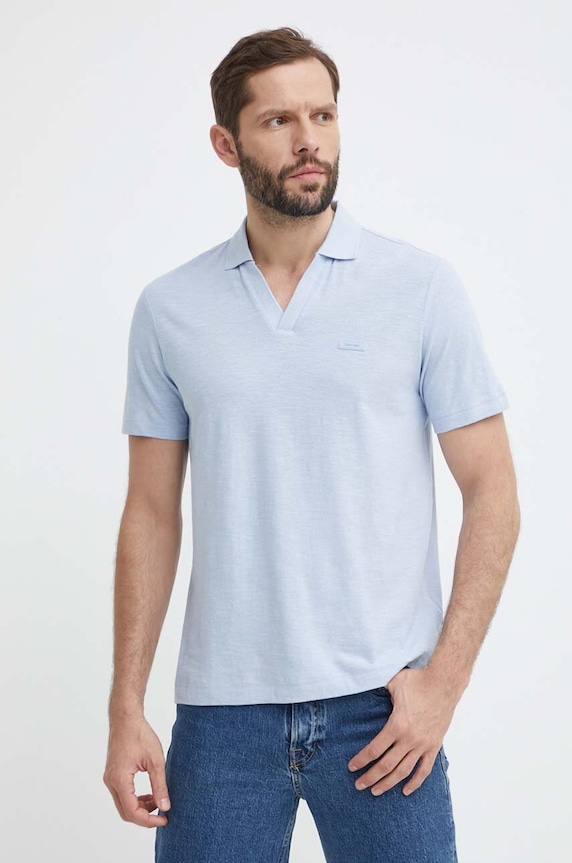 Πόλο με μείγμα με λινό Calvin Klein κανονικό μπλε K10K112959