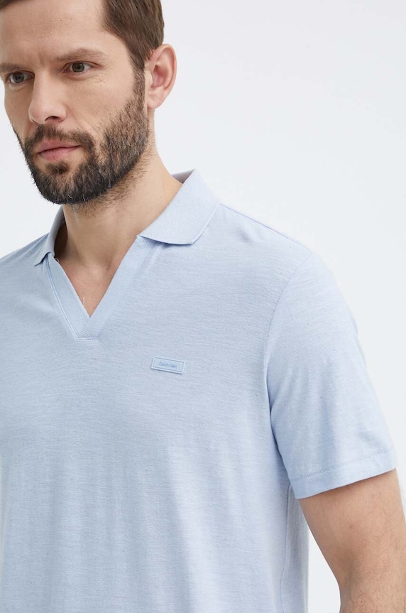 Πόλο με μείγμα με λινό Calvin Klein K10K112959 μπλε SS24