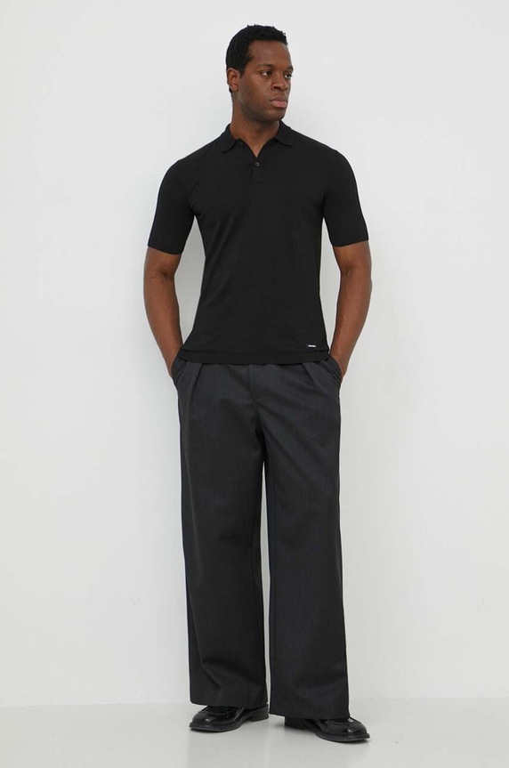 Πόλο από μείγμα μεταξιού Calvin Klein κανονικό μαύρο K10K113053