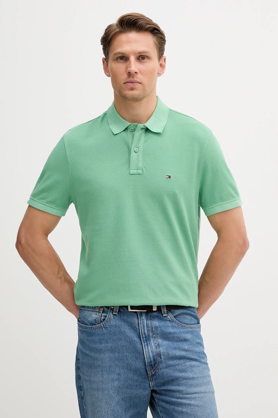 Bombažen polo Tommy Hilfiger Brez vzorca zelena MW0MW34757
