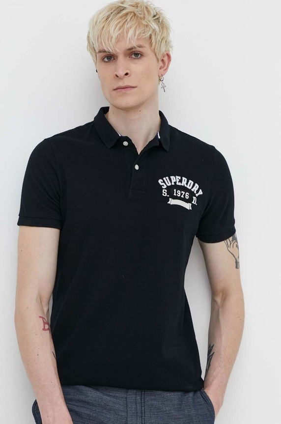 Superdry polo bawełniane regular czarny M1110349A.02A