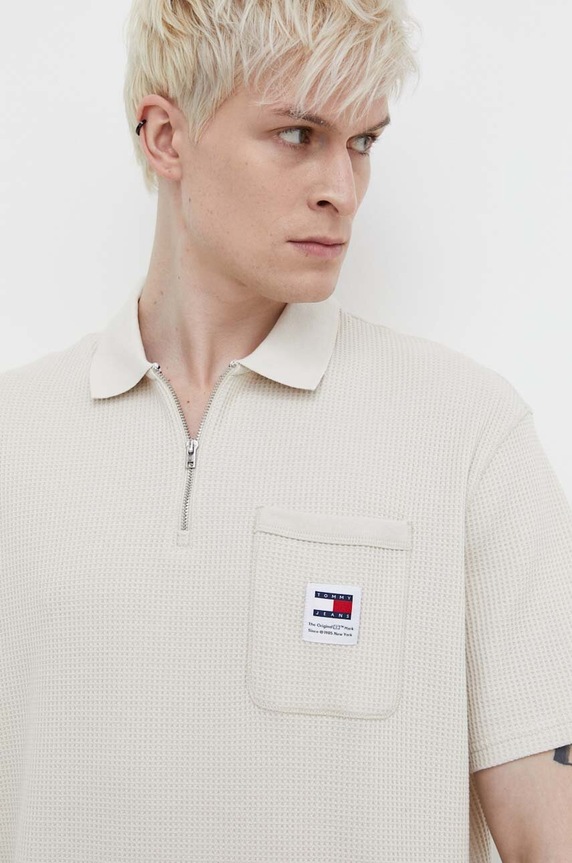 Polo tričko Tommy Jeans relaxed béžová DM0DM18928