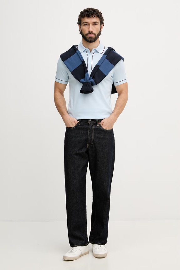 Lacoste polo męskie bawełniane z elastanem PH8184 niebieski SS26