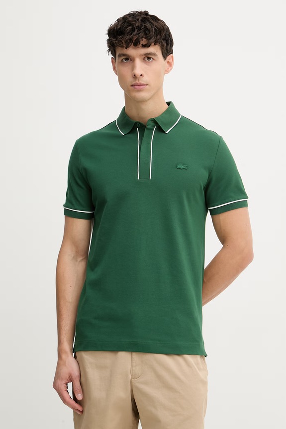 Lacoste polo męskie bawełniane z elastanem zielony PH8184