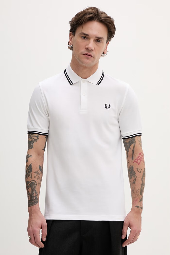Fred Perry cotton polo shirt Twin Tipped Shirt applique white M3600.200