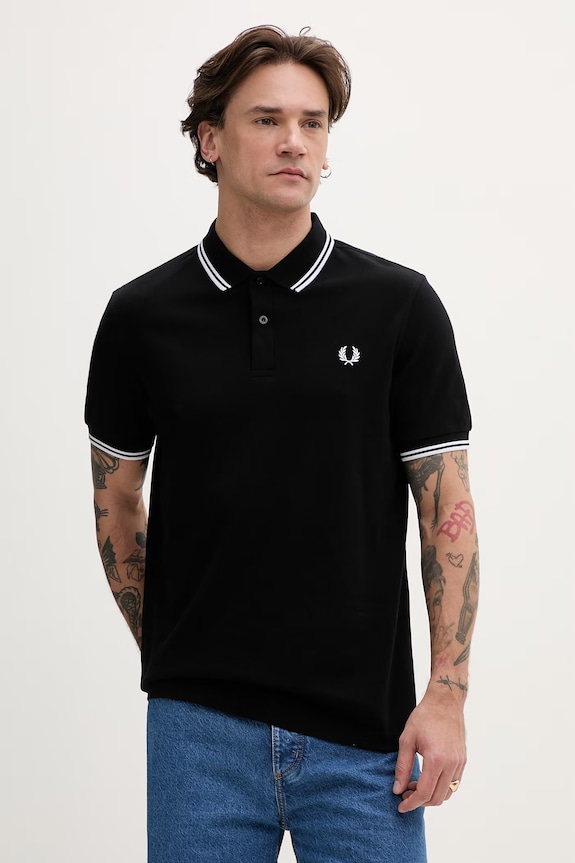 Bavlnené polo tričko Fred Perry Twin Tipped Shirt nášivka čierna M3600.350